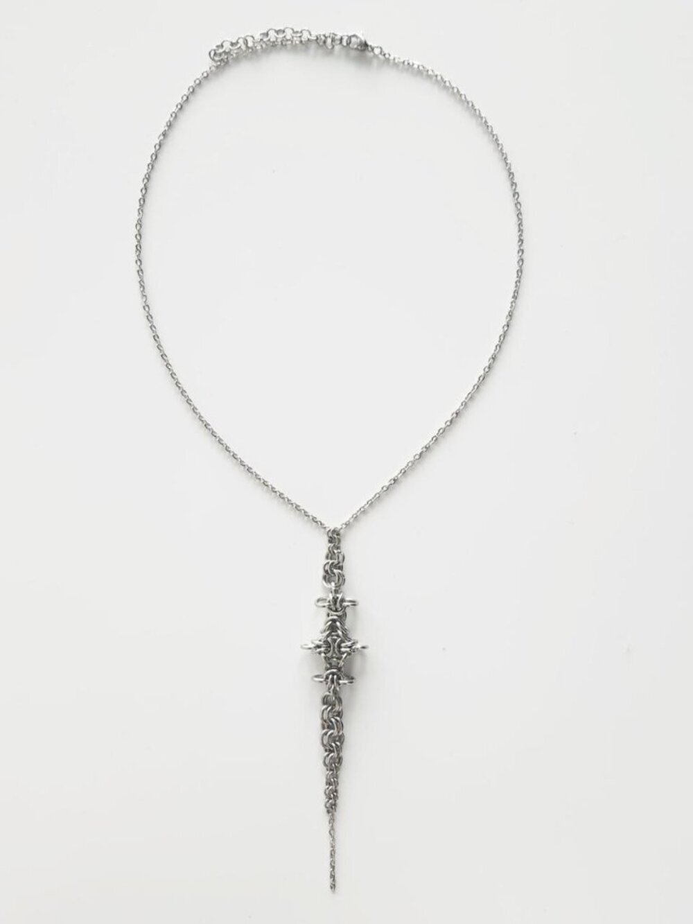 Gothic long silver rosary necklace ✦ Unique long medieval chainmaille necklace ✦ - Picture 6 of 9
